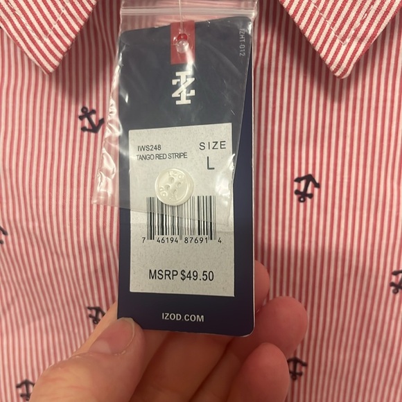 NWT IZOD Red White Blue Nautical Anchor Boating Button Down Shirt Size Large - Picture 8 of 10